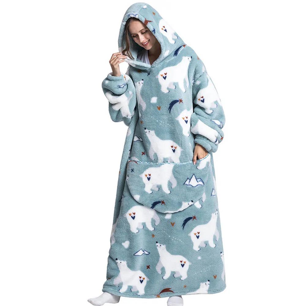 Sherpa Fleece Blanket with Sleeves and Hood 140cm Portable Oversized Home Blanket XXL Comfortable Warm Blanket | Sansoti