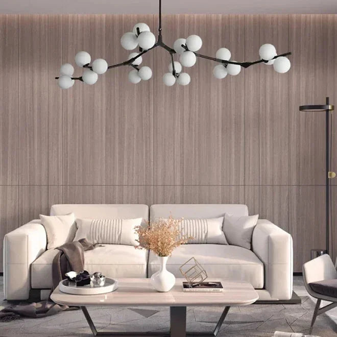 Gepolijste Metalen Hanglamp met Glazen Bollen Goud Zwart G4 LED Eetkamer Woonkamer Takkendesign Modern | Sansoti