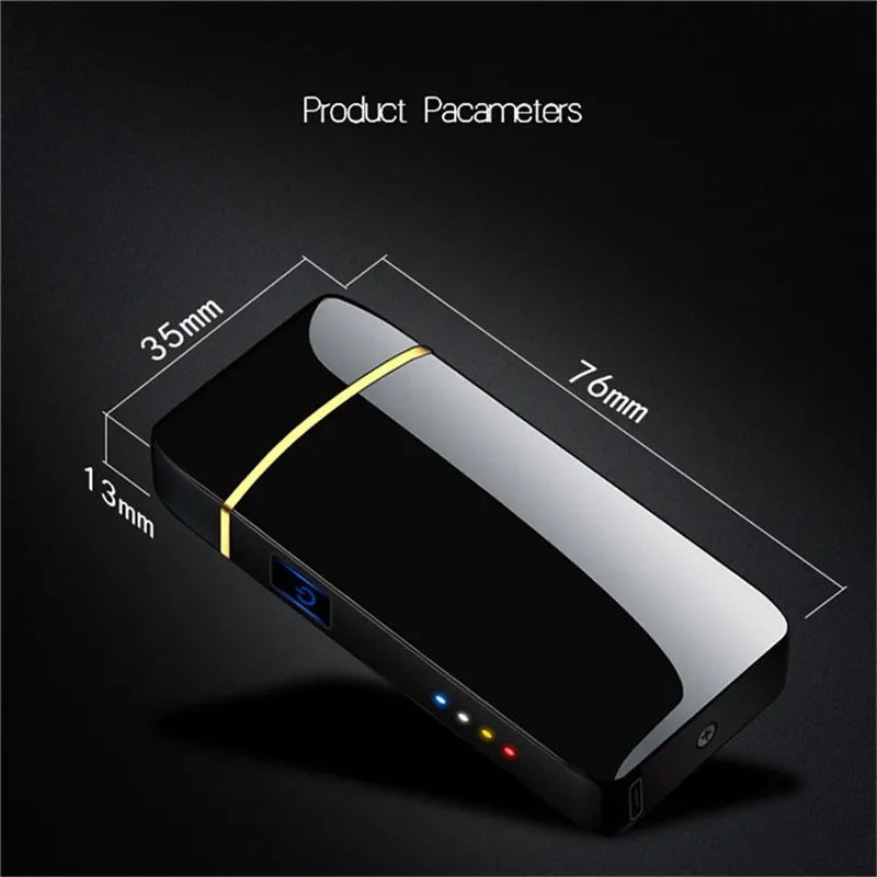 Oplaadbare USB Plasma Aansteker Blauw Metaal Dubbele Lichtboog Windbestendig voor Kaars Kachel Binnen Buiten Modern Design Milieuvriendelijk zonder Gas Aanraakbediening LED Batterij-indicator | Sansoti