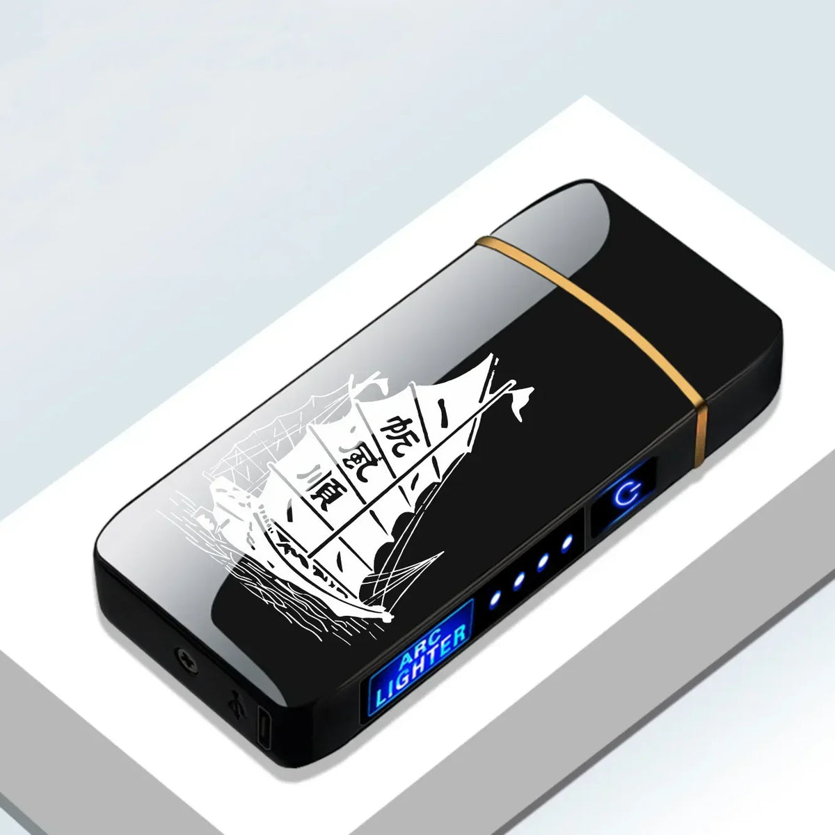 Oplaadbare USB Plasma Aansteker Blauw Metaal Dubbele Lichtboog Windbestendig voor Kaars Kachel Binnen Buiten Modern Design Milieuvriendelijk zonder Gas Aanraakbediening LED Batterij-indicator | Sansoti