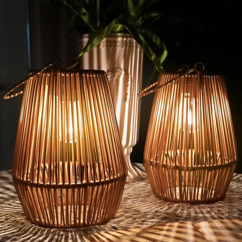 Solar Lantern Rattan Ambient Lighting LED Automatic Sensor Waterproof IP65 Wireless Garden Lamp 21cm | Sansoti