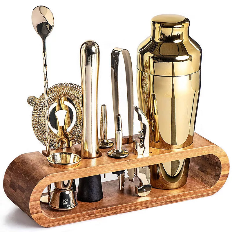 RVS Cocktailset 10-delig Professioneel Barkruik met Shaker Jigger Lepel Muddler Zilver Rosé Goud Zwart Bartools | Sansoti