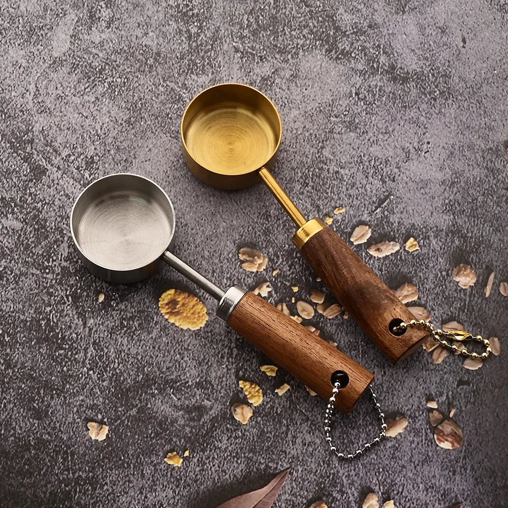Rustic Stainless Steel Measuring Spoon Set 8-Piece with Wooden Handles for Kitchen and Baking | Sansoti
