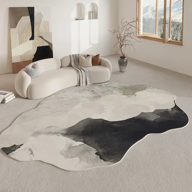 Soft Rug with Organic Shape, Non-Slip Backing, Polyester, Modern Interior, Living Room, Bedroom | Sansoti