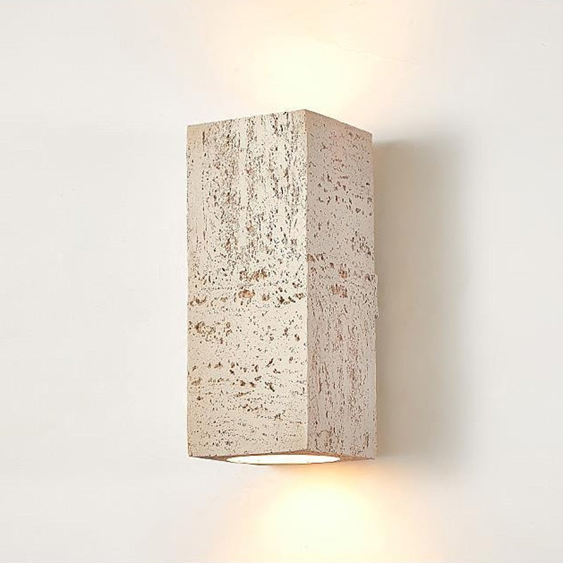 Japandi Wall Lamp Travertine-Look Cement Rectangle Warm Light Living Room Bedroom | Sansoti