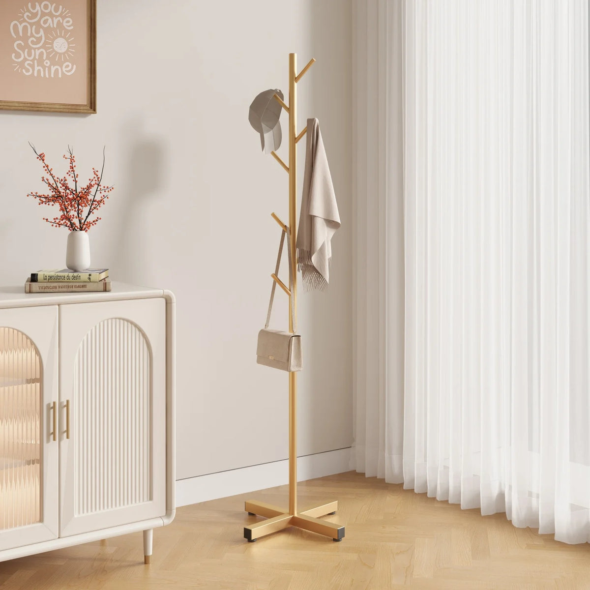 Standing Coat Rack Metal Black 167cm 8 Hooks Bedroom Hall Floor-standing Clothes Rack Non-slip Jackets Hanging System Wardrobe Stand | Sansoti