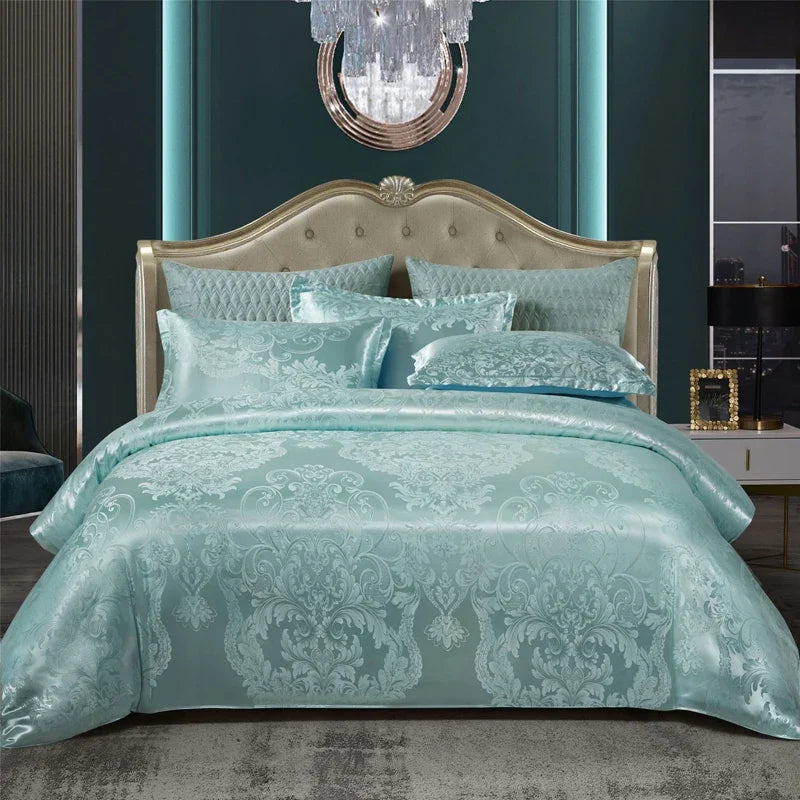 Satijnen Jacquard-Bettbezug-Set 220x240 für zwei Personen, Sommerbettwäsche, luxuriöser Bettbezug für das Schlafzimmer | Sansoti