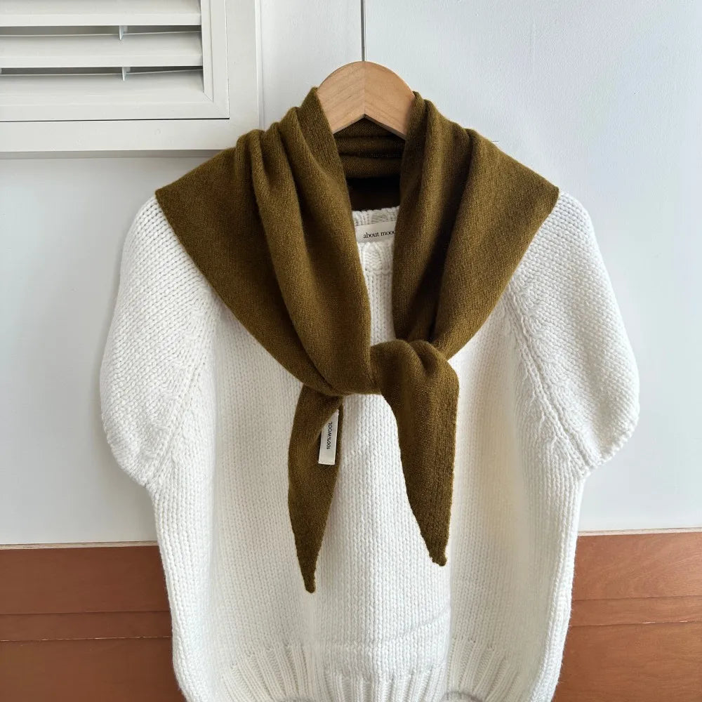 Gebreide Wollen Omslagdoek Driehoek 60x130 cm Wintersjaal Dames Effen Warme Hoofddoek Herfst Winter Accessoire | Sansoti