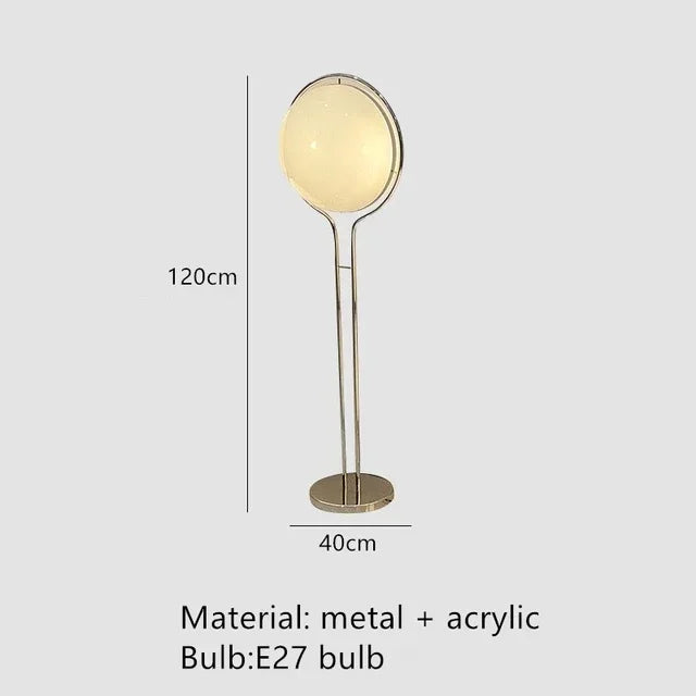 Lampa podłogowa w kształcie kuli, biała, akryl i chromowany metal, design art déco, E27 LED | Sansoti