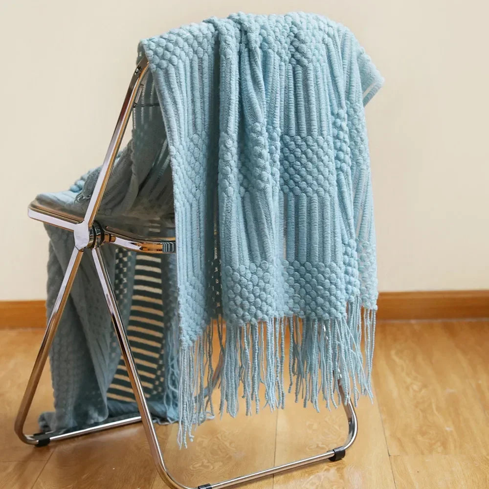 Knitted Acrylic Throw, Soft and Warm, Scandinavian Pattern, Sofa Blanket, Bedroom and Living Room Decorative Blanket | Sansoti