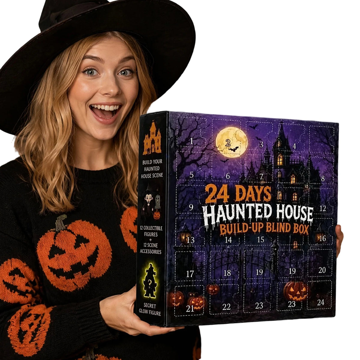 Kalendarz adwentowy Halloween 24 przegródki Figurki z PVC Motyw nawiedzonego domu Dekoracja Odliczanie dla dzieci Kolekcjonerski | Sansoti
