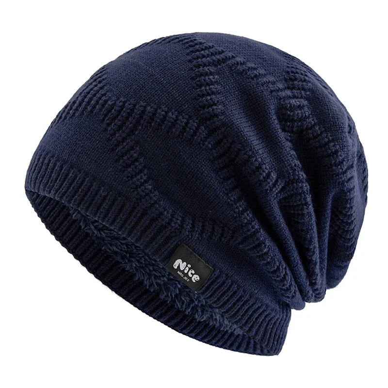 Knitted Winter Hat Unisex Fleece-Lined Slouchy Beanie Adults Knitting Pattern Outdoor Headwear | Sansoti
