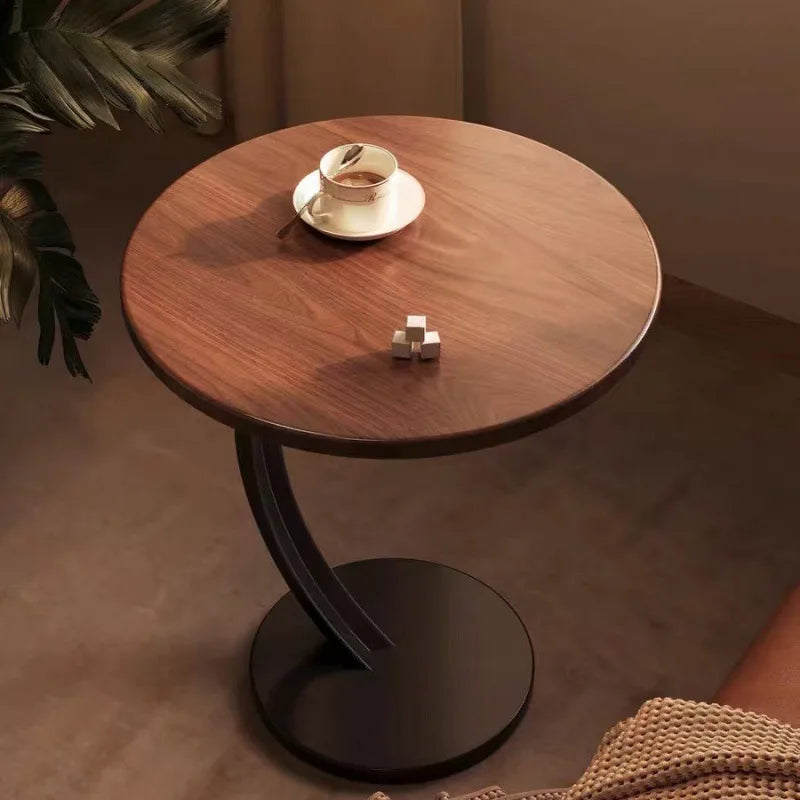 Round Side Table Wood Steel Compact Bedside Table Modern Design Living Room Bedroom Corner Table Stylish | Sansoti