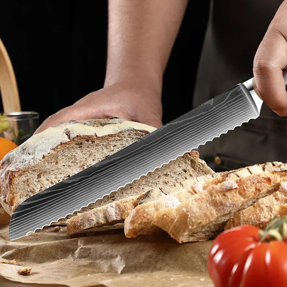 Professioneel Messenset RVS Koksmes Santoku Groentemes Houten Greep Keukengerei 1-9 Delig Keukenmes Set | Sansoti