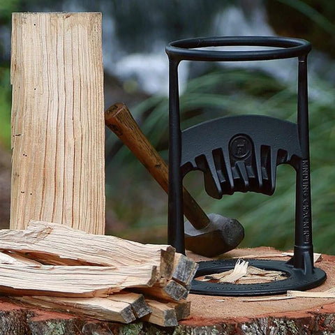 Manual Steel Log Splitter, 20 cm Diameter, Black, Firewood, Fireplace, Camping, Garden, Safe, Compact Splitting Wedge | Sansoti