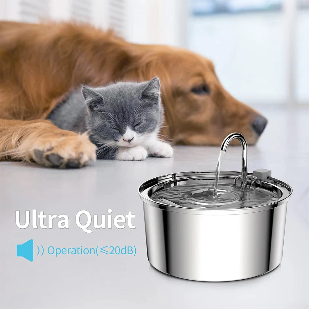 Automatische Drinkfontein voor Huisdieren RVS 3 Liter USB Kat Hond Stille Waterstroomfeeder Circulatie | Sansoti