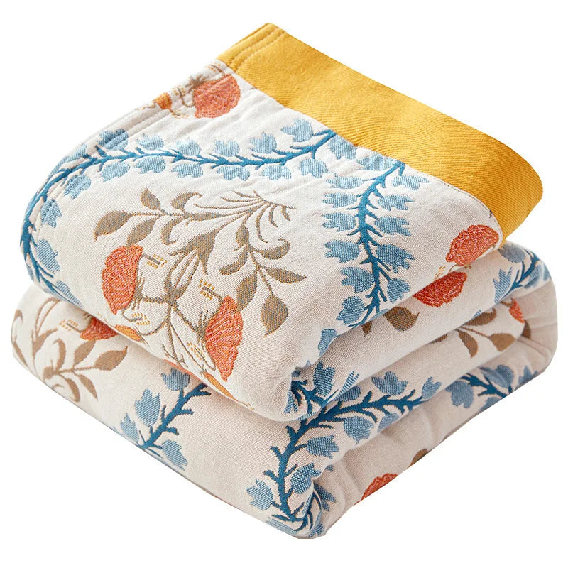 Algodón, manta de verano con estampado floral de hilo teñido, cama doble, estilo rústico, ligera y transpirable | Sansoti