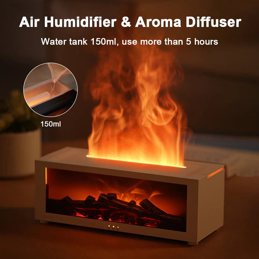 Fireplace Humidifier Flame 150ml 7 Colors Aroma Diffuser Remote Control Bedroom Living Room Fragrance Dispenser Timer | Sansoti