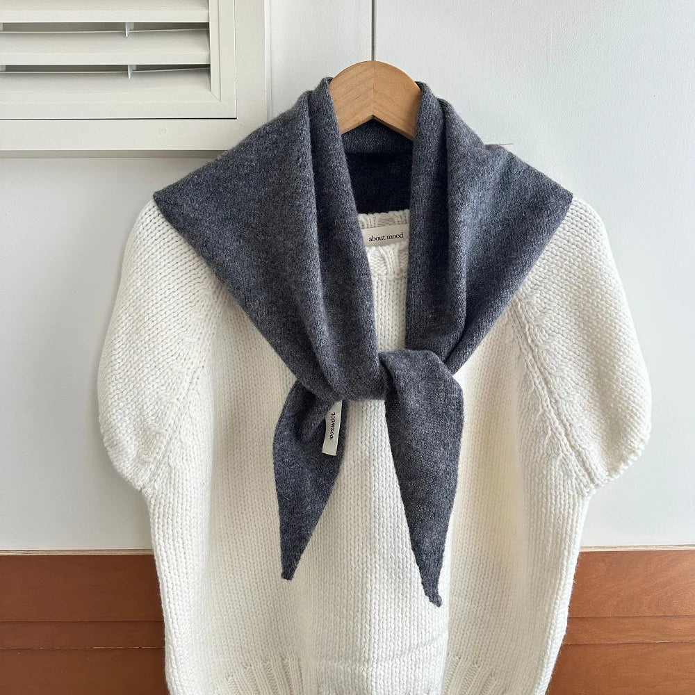 Gebreide Wollen Omslagdoek Driehoek 60x130 cm Wintersjaal Dames Effen Warme Hoofddoek Herfst Winter Accessoire | Sansoti