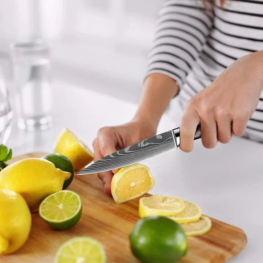Professioneel Messenset RVS Koksmes Santoku Groentemes Houten Greep Keukengerei 1-9 Delig Keukenmes Set | Sansoti