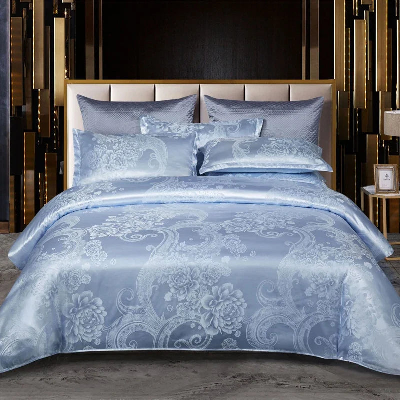 Satijnen Jacquard-Bettbezug-Set 220x240 für zwei Personen, Sommerbettwäsche, luxuriöser Bettbezug für das Schlafzimmer | Sansoti