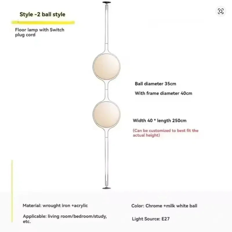 Lampa podłogowa w kształcie kuli, biała, akryl i chromowany metal, design art déco, E27 LED | Sansoti