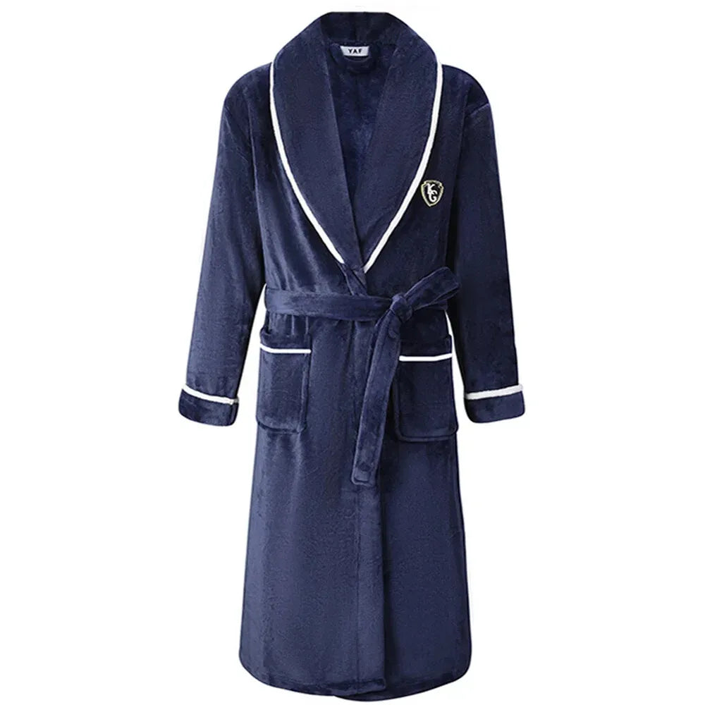 Zachte Fleece Herenbadjas Kimono Stijl Lang Model voor Herfst Winter Lounge Thuiskleding Comfortabel | Sansoti