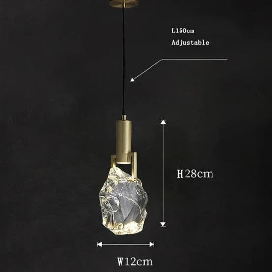 Crystal Pendant Lamp with Adjustable Cable | Gold-Colored Lighting for Living Room and Dining Room | Modern Decorative Lamp | Sansoti