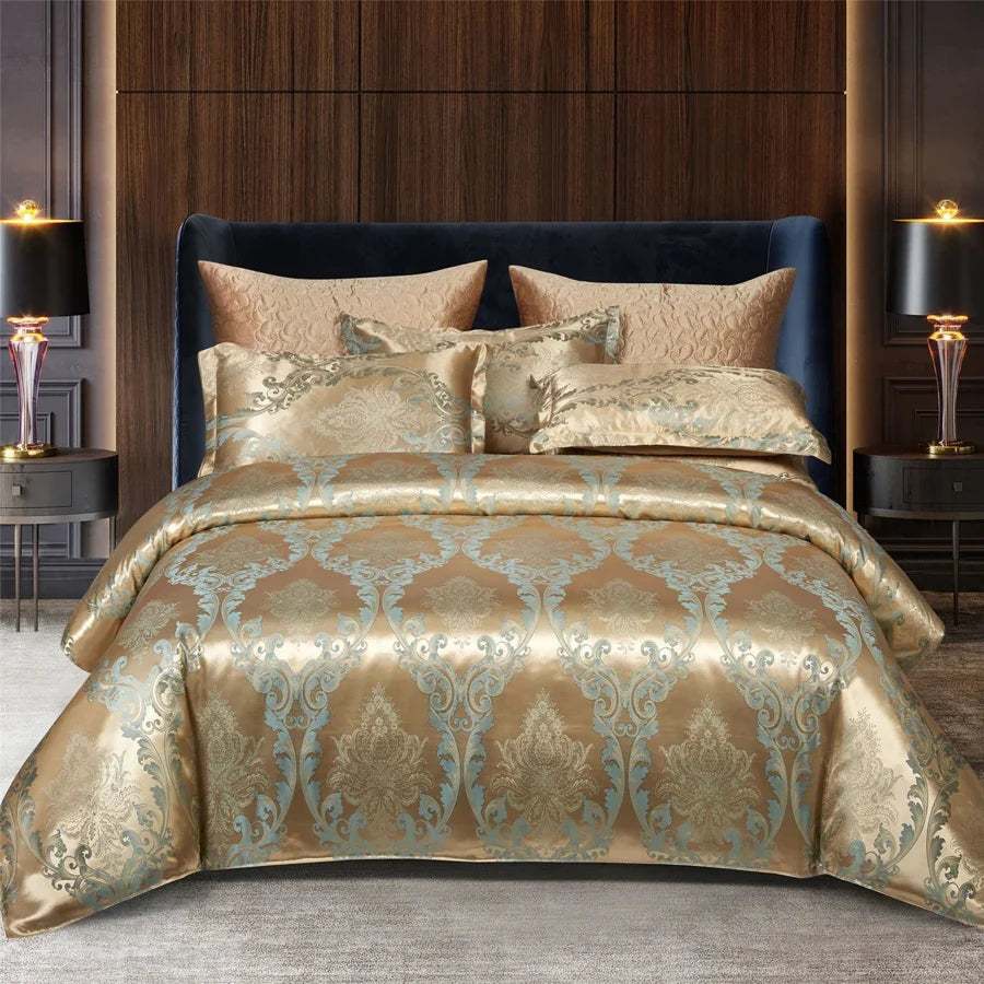 Satijnen Jacquard-Bettbezug-Set 220x240 für zwei Personen, Sommerbettwäsche, luxuriöser Bettbezug für das Schlafzimmer | Sansoti