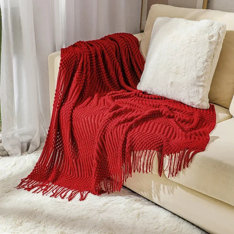 Knitted Acrylic Throw, Soft and Warm, Scandinavian Pattern, Sofa Blanket, Bedroom and Living Room Decorative Blanket | Sansoti