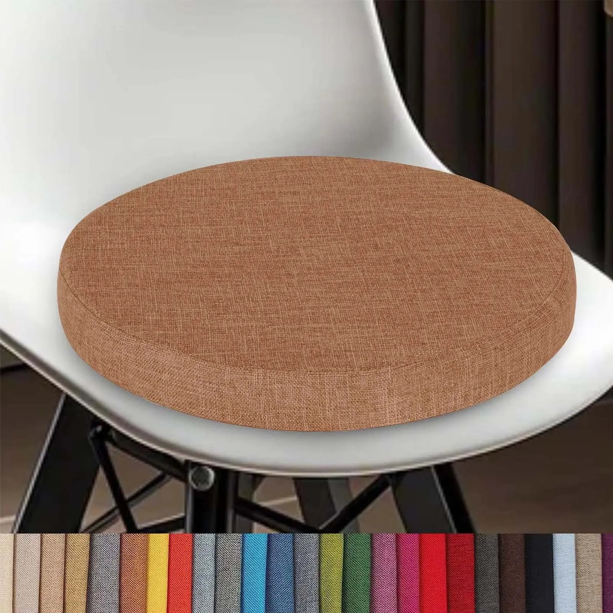 Brown cushions - Bar Chair Round Seat Cushion, Washable Linen Fabric Round Cushion with Zipper for Restaurant Home Kitchen Office Tea Room