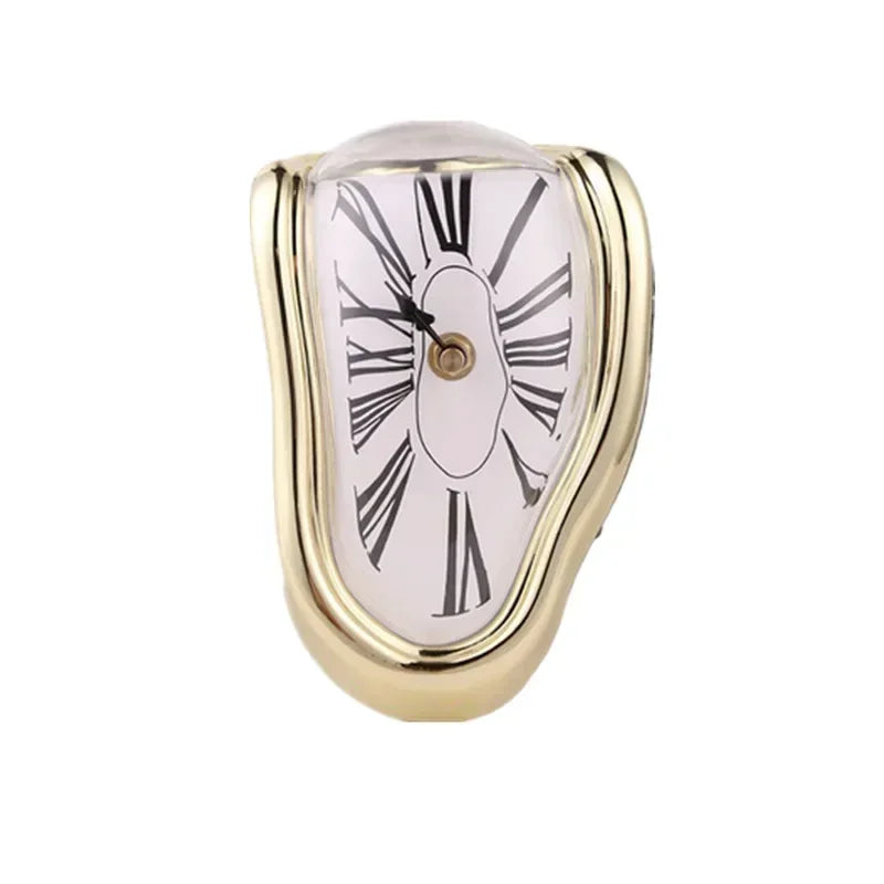 Reloj derretido al estilo de Salvador Dalí, 18x12x15cm, plástico y aluminio, reloj decorativo surrealista para estantería o mesa, salón, regalo | Sansoti