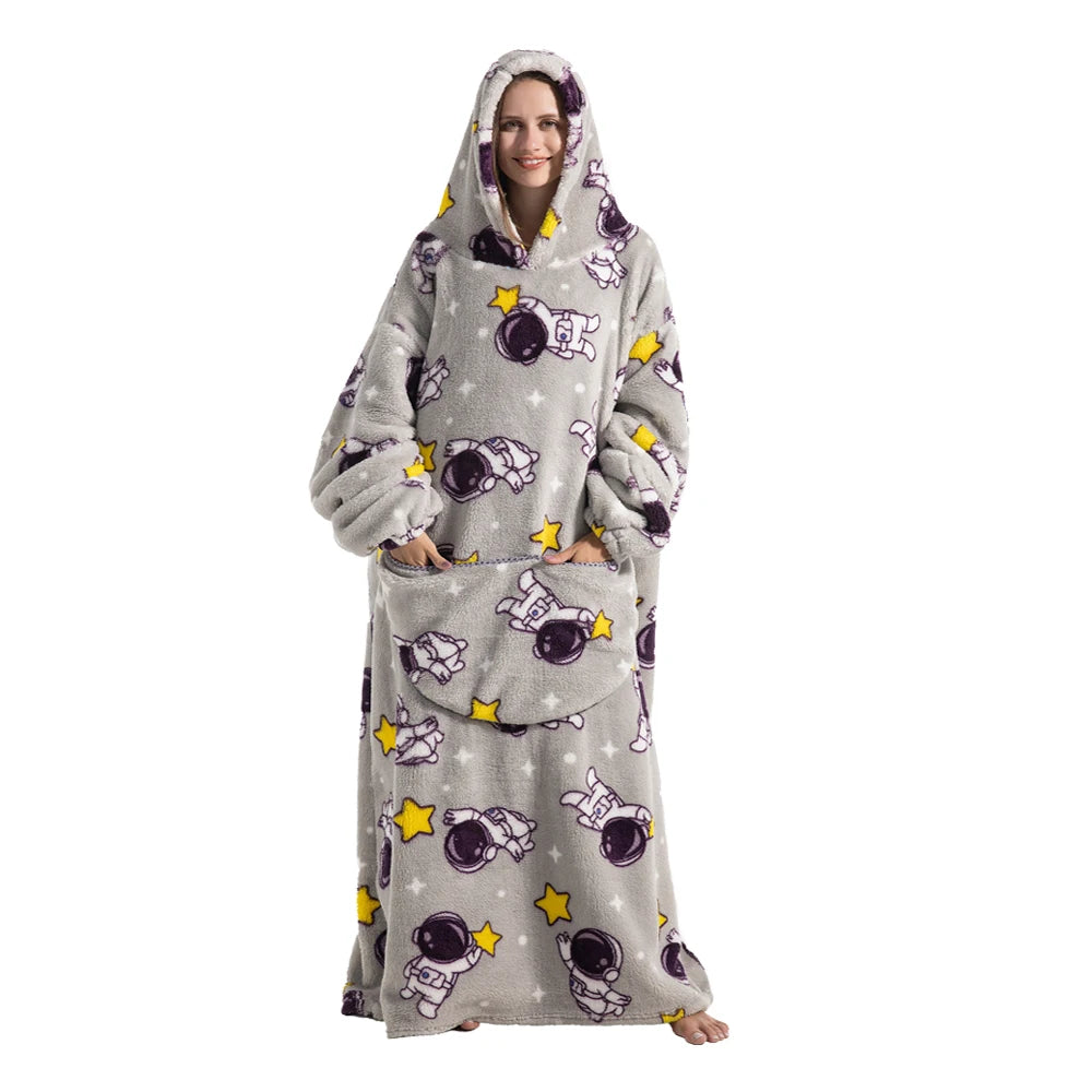 Sherpa Fleece Blanket with Sleeves and Hood 140cm Portable Oversized Home Blanket XXL Comfortable Warm Blanket | Sansoti