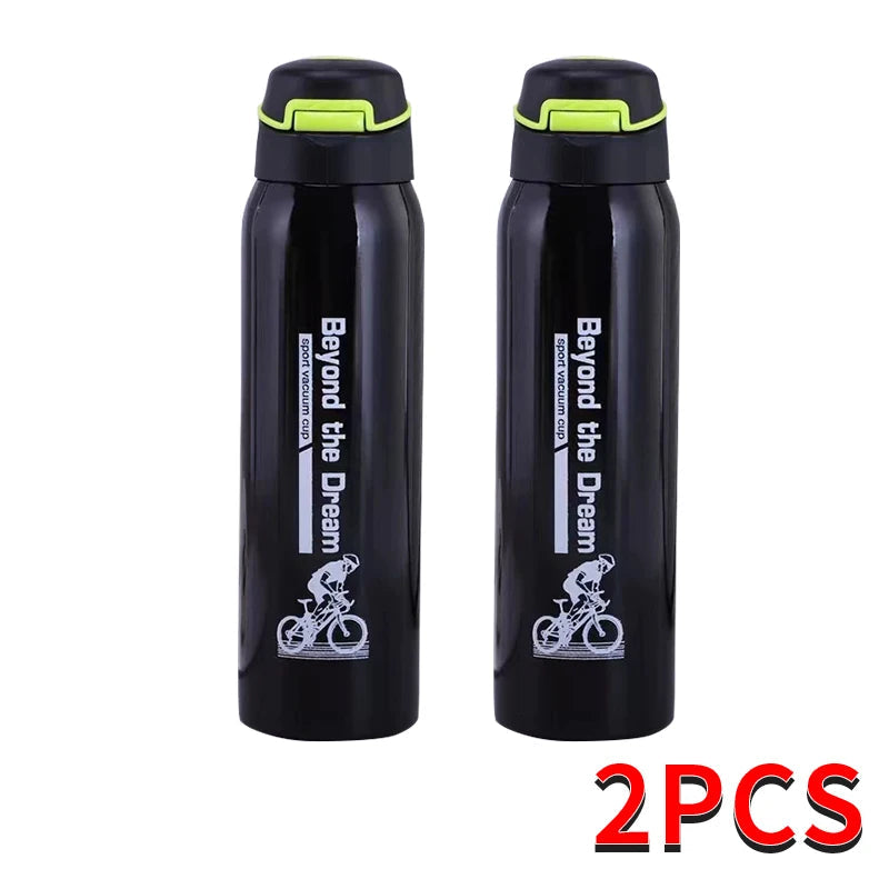 Thermosfles Fiets 500ml Dubbelwandig RVS Drinkfles Sportdop Draagkoord Isolatie Temperatuurbehoud Waterfles | Sansoti