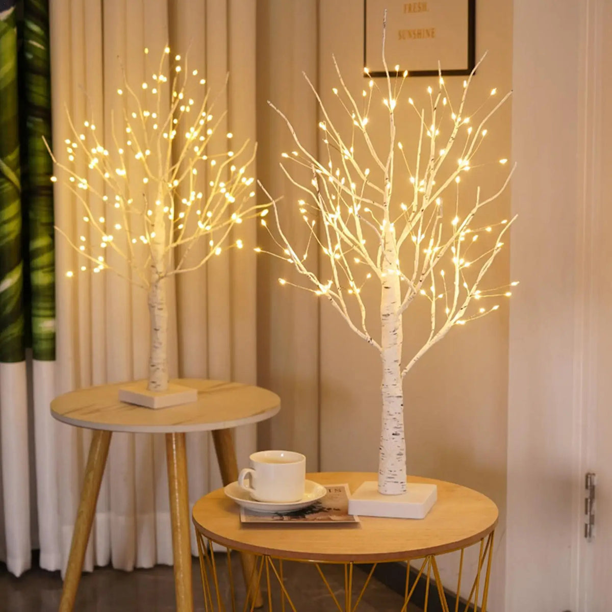 Decorative Birch Wood Light Tree with LED Lighting 60 cm Warm Ambient Light Natural Tree Decoration for Living Room Bedroom | Sansoti
