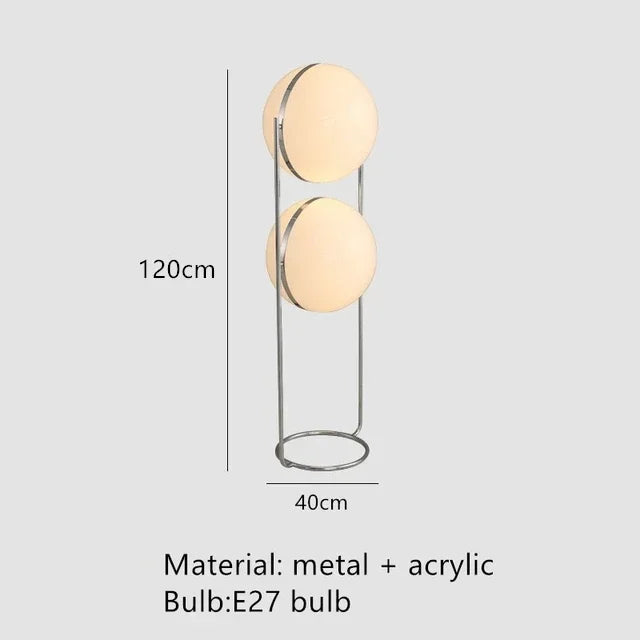 Lampa podłogowa w kształcie kuli, biała, akryl i chromowany metal, design art déco, E27 LED | Sansoti