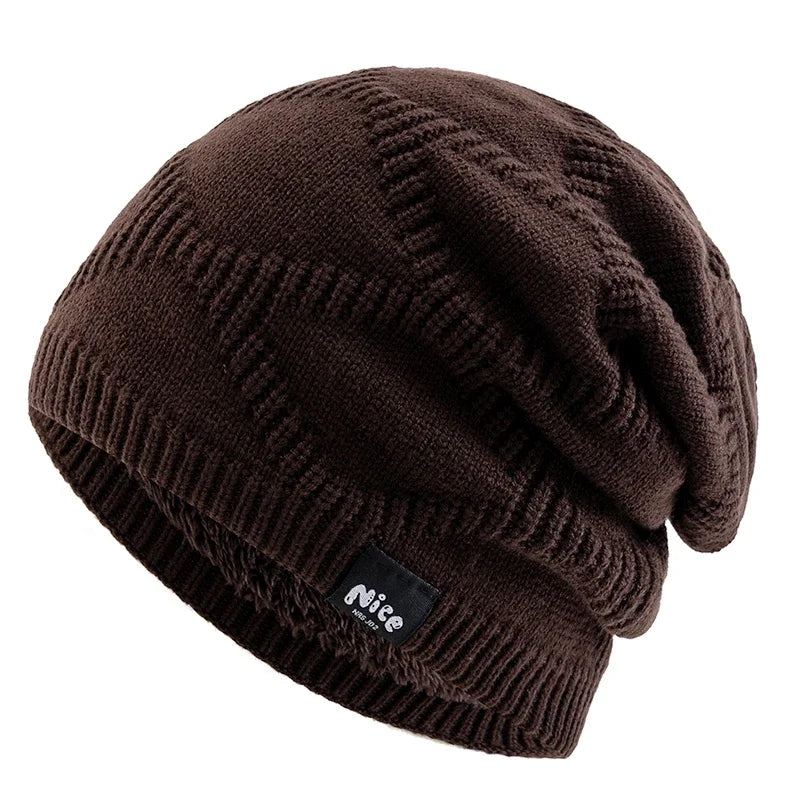 Knitted Winter Hat Unisex Fleece-Lined Slouchy Beanie Adults Knitting Pattern Outdoor Headwear | Sansoti