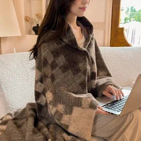 Plaid réversible à carreaux en polyester aspect cachemire, couverture douce pour canapé, lit, voyages, écharpe, automne, hiver, maison | Sansoti