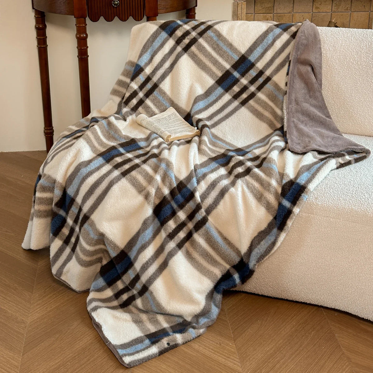 Plaid réversible à carreaux en polyester aspect cachemire, couverture douce pour canapé, lit, voyages, écharpe, automne, hiver, maison | Sansoti