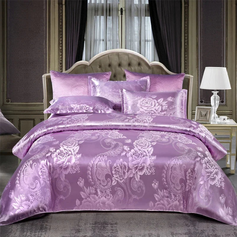 Satijnen Jacquard-Bettbezug-Set 220x240 für zwei Personen, Sommerbettwäsche, luxuriöser Bettbezug für das Schlafzimmer | Sansoti