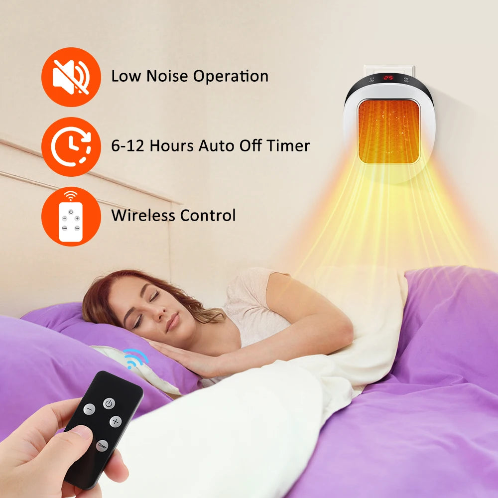 Compacte Stopcontactverwarming 600W met Afstandsbediening Timer en LED Display voor Slaapkamer Kantoor | Sansoti