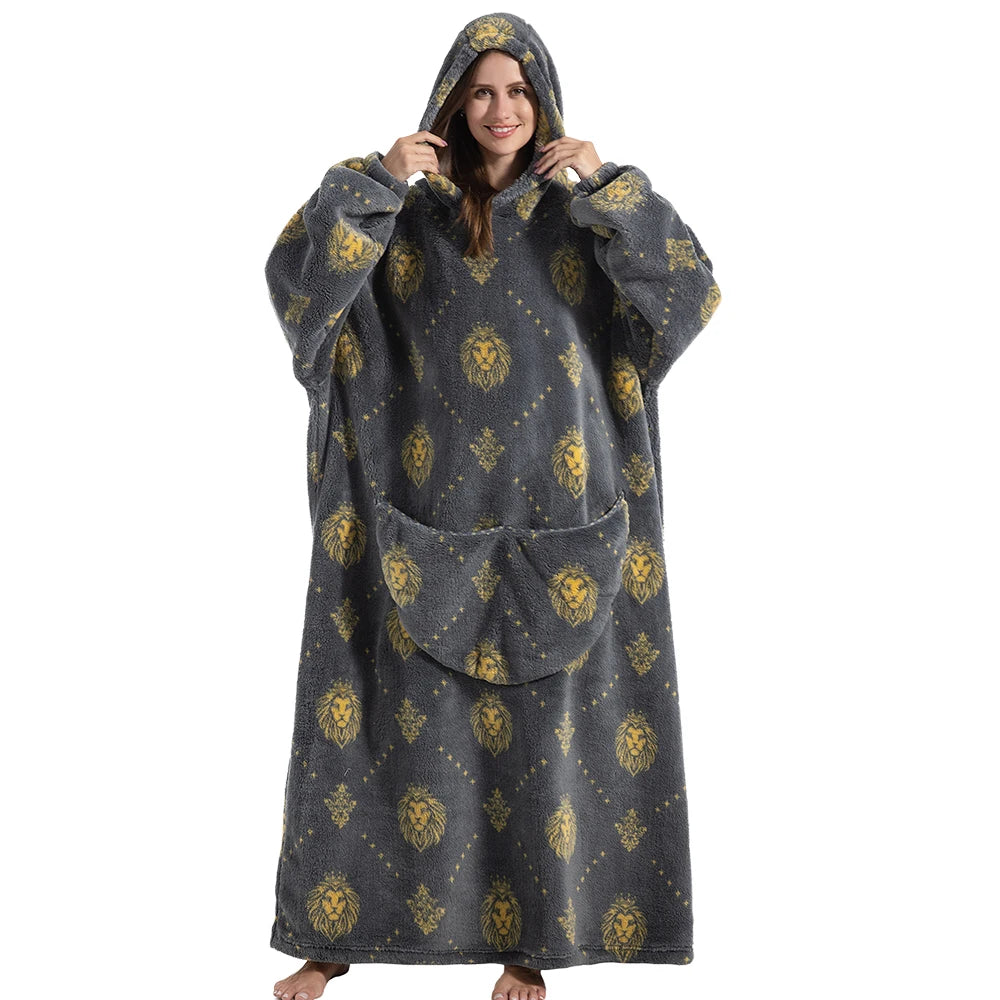 Sherpa Fleece Blanket with Sleeves and Hood 140cm Portable Oversized Home Blanket XXL Comfortable Warm Blanket | Sansoti