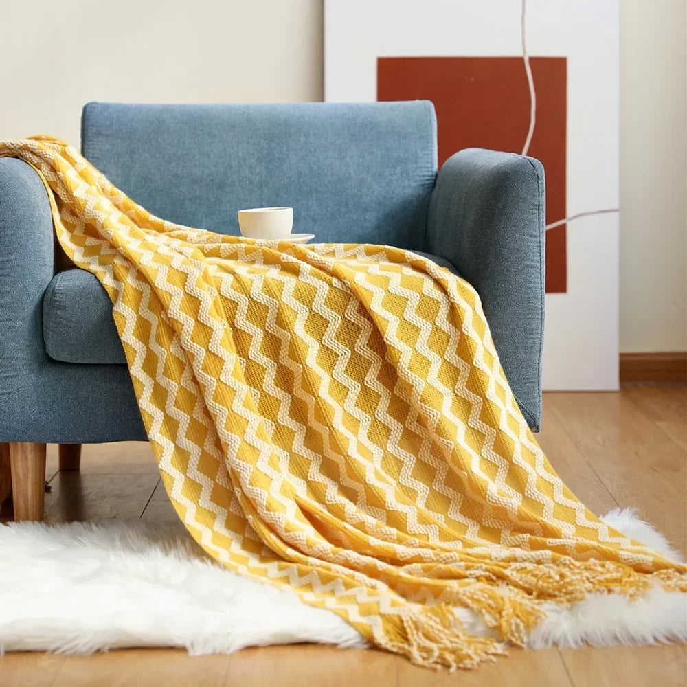 Knitted Acrylic Throw, Soft and Warm, Scandinavian Pattern, Sofa Blanket, Bedroom and Living Room Decorative Blanket | Sansoti