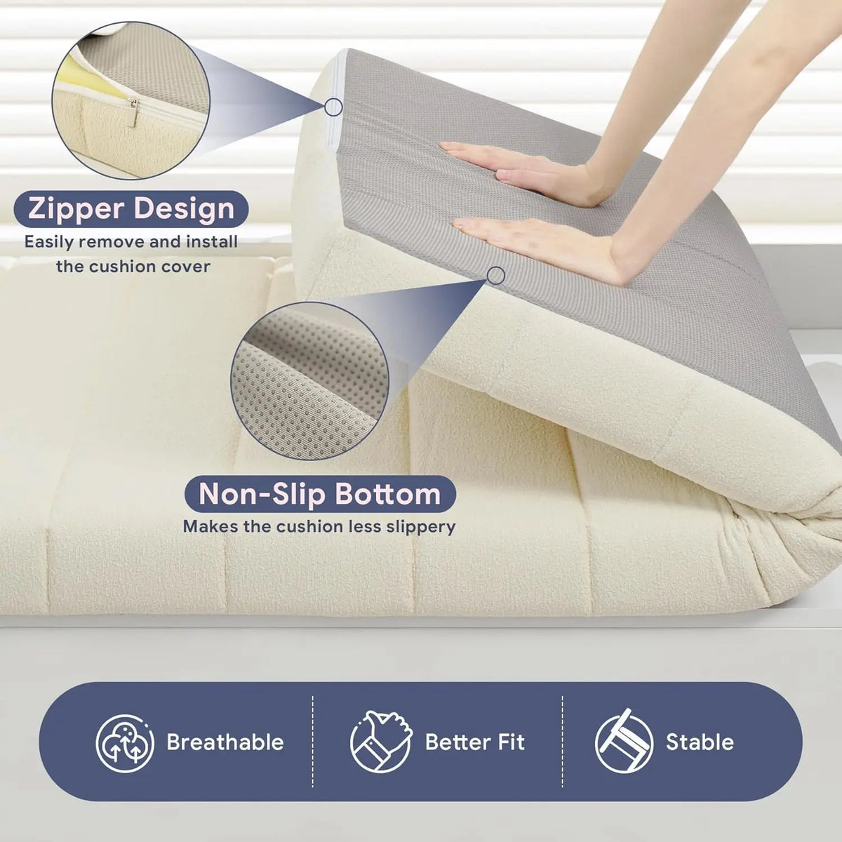 Velvet seat cushion, 4 cm thick, non-slip teddy bench mat for garden benches, windowsills, indoor and outdoor garden furniture | Sansoti
