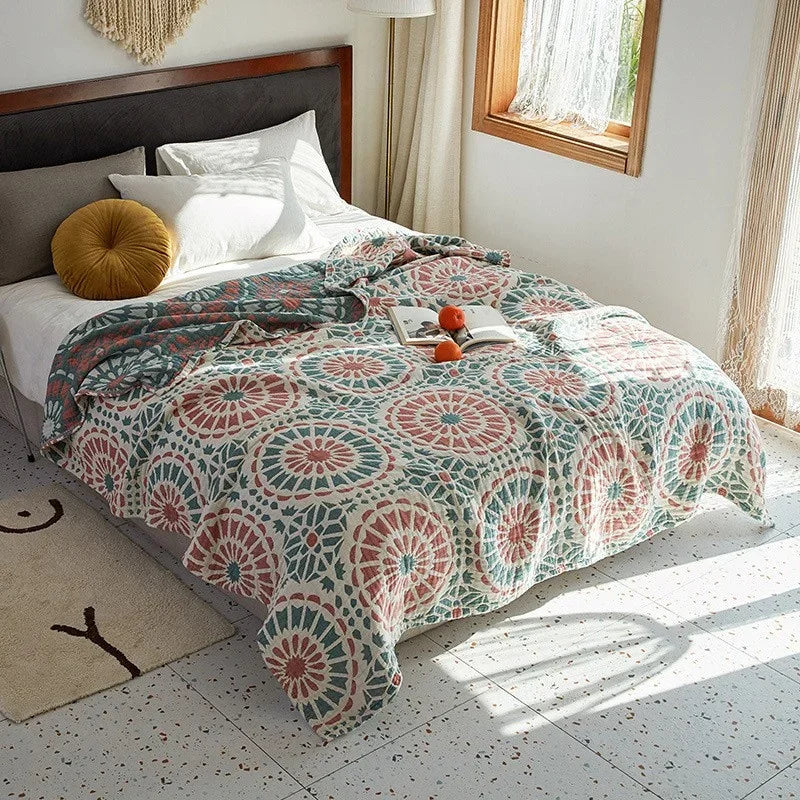 Manta de muselina de algodón transpirable, jacquard, para cama y sofá, 150x200 200x230, con estampado floral para el salón | Sansoti