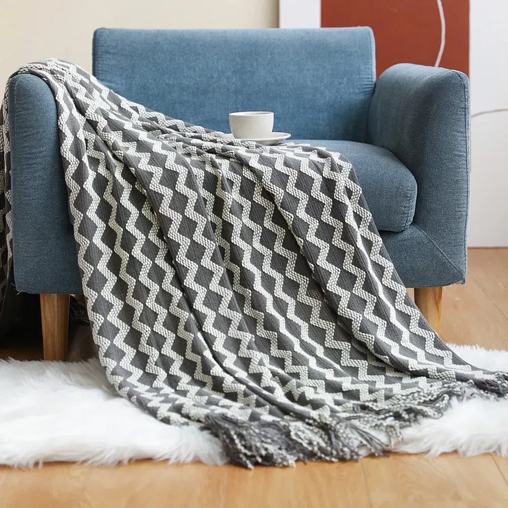 Knitted Acrylic Throw, Soft and Warm, Scandinavian Pattern, Sofa Blanket, Bedroom and Living Room Decorative Blanket | Sansoti