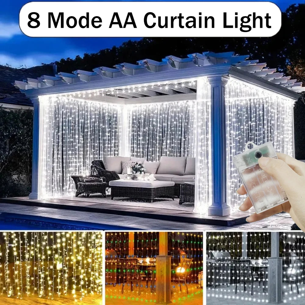 Oświetlenie kurtynowe LED, 8 trybów, na baterie, 3 m, 6 m, świąteczne lampki nastrojowe do użytku wewnętrznego, do domu i sypialni | Sansoti