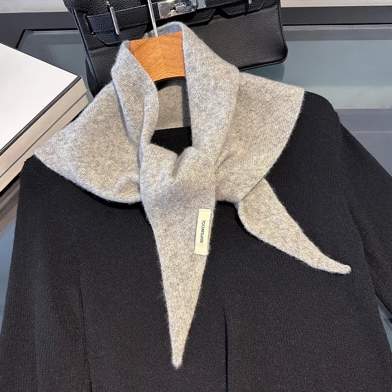 Gebreide Wollen Omslagdoek Driehoek 60x130 cm Wintersjaal Dames Effen Warme Hoofddoek Herfst Winter Accessoire | Sansoti