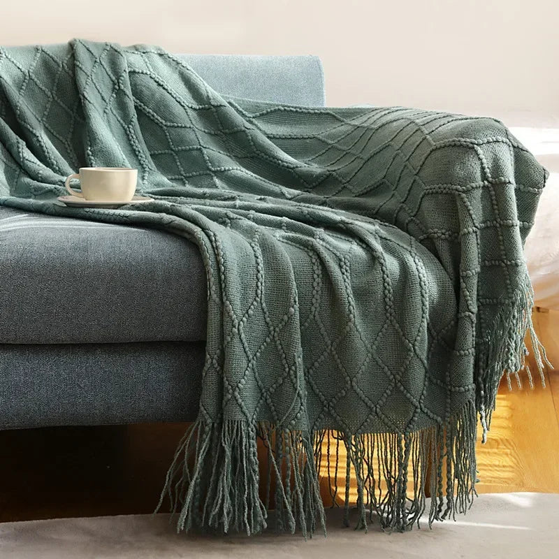 Knitted Acrylic Throw, Soft and Warm, Scandinavian Pattern, Sofa Blanket, Bedroom and Living Room Decorative Blanket | Sansoti