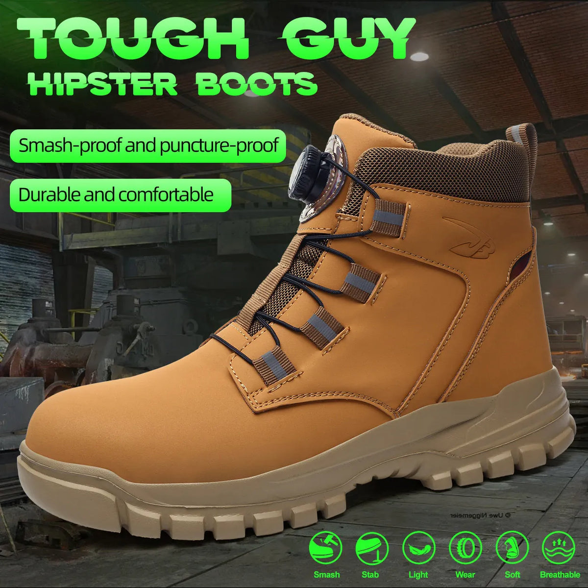 Arbeitsstiefel mit verstärkter Zehenkappe, wasserdicht, hoch, schwarz, braun, gelb, Sicherheitsschuh für Herren, robust und bequem | Sansoti